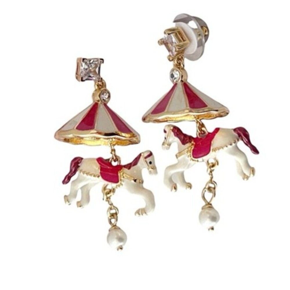 Kate Spade Winter Wonderland Crystal & Enamel Carousel Statement Earrings NWT - Picture 2 of 4